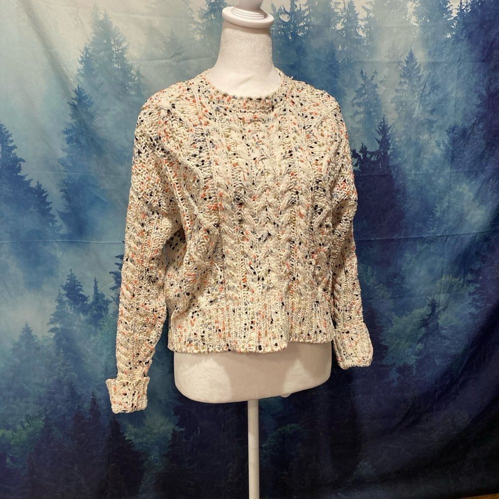 Moon & Madison Women Cream Multicolor Confetti Cable Knit Chenille Sweater Small